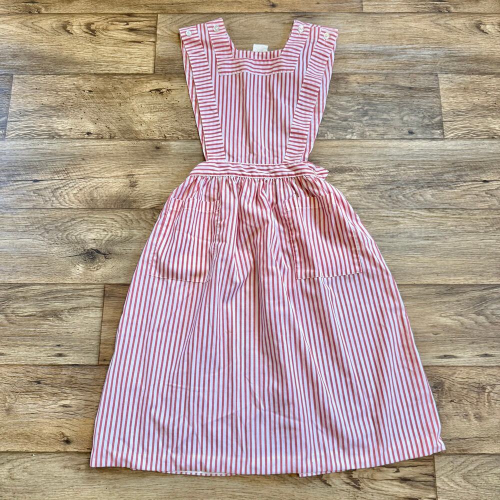 Vintage 60s Red Candy Striper Pinafore Nurse Uniform Apron